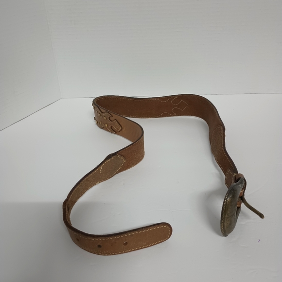 Chico's Genuine Leather Brown Gold Distressed Studded Western Belt Size Small - Picture 8 of 16